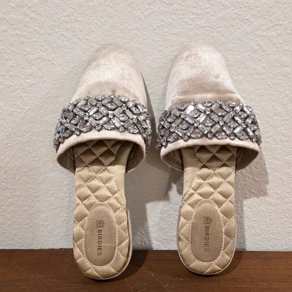 Birdies The Songbird Velvet Wedding Snow Crystal Slippers Sz 6.5